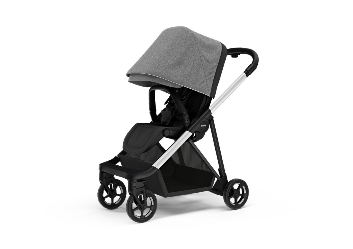 Náhled produktu - Kočárek Thule Shine Grey Melange on Aluminum  + korbička + ochrana proti slunci/dešti Thule