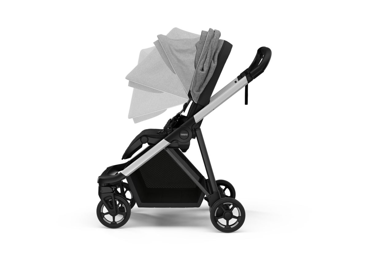 Náhled produktu - Kočárek Thule Shine Grey Melange on Aluminum  + korbička + ochrana proti slunci/dešti Thule