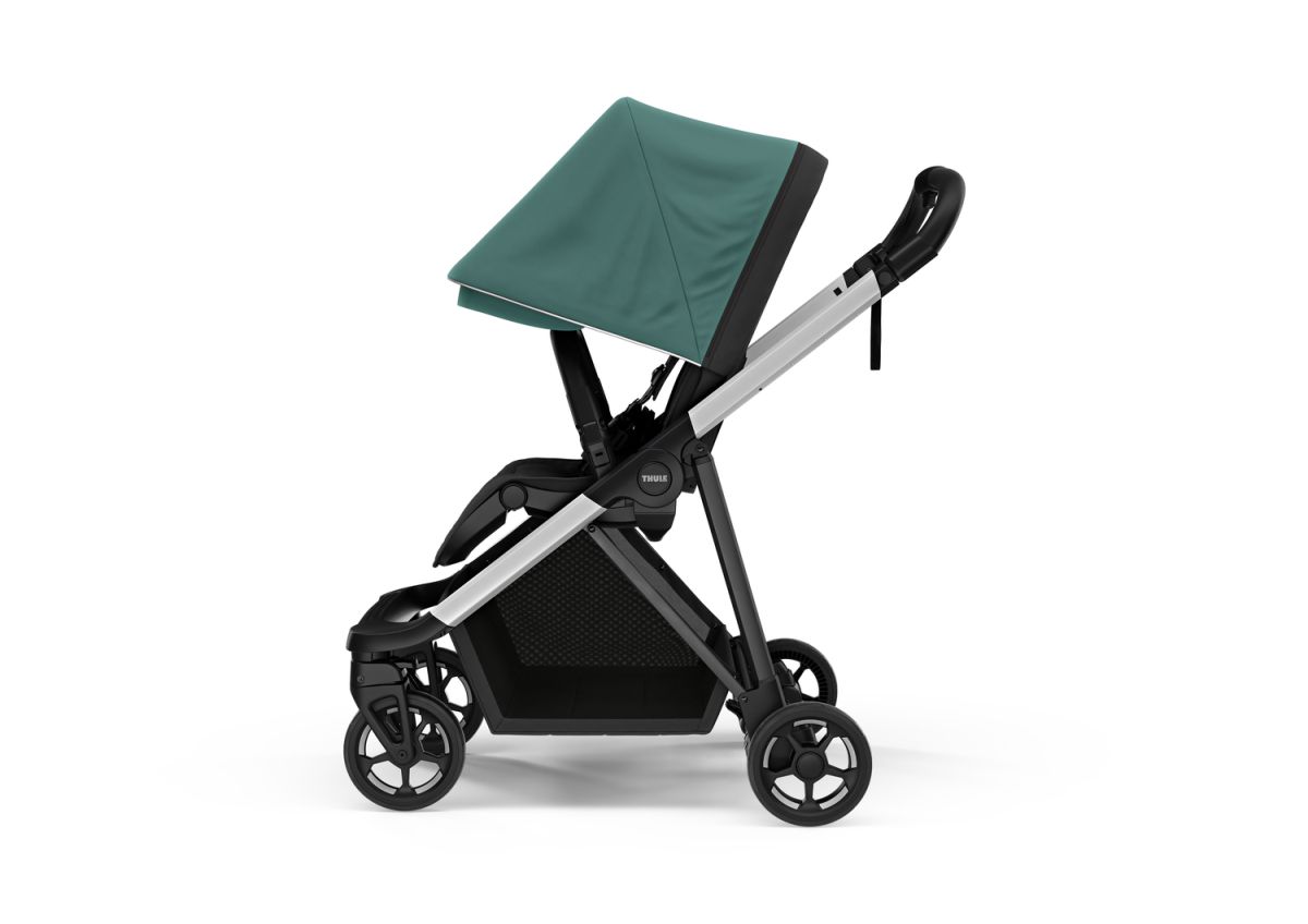 Náhled produktu - Kočárek Thule Shine Mallard Green on Aluminum  + korbička + ochrana proti slunci/dešti Thule