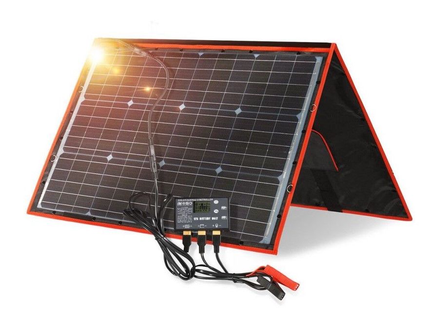 Náhled produktu - Solární panel rozkládací přenosný s PWM regulátorem 110W 12V/24V 106x73cm - do auta / na kempování