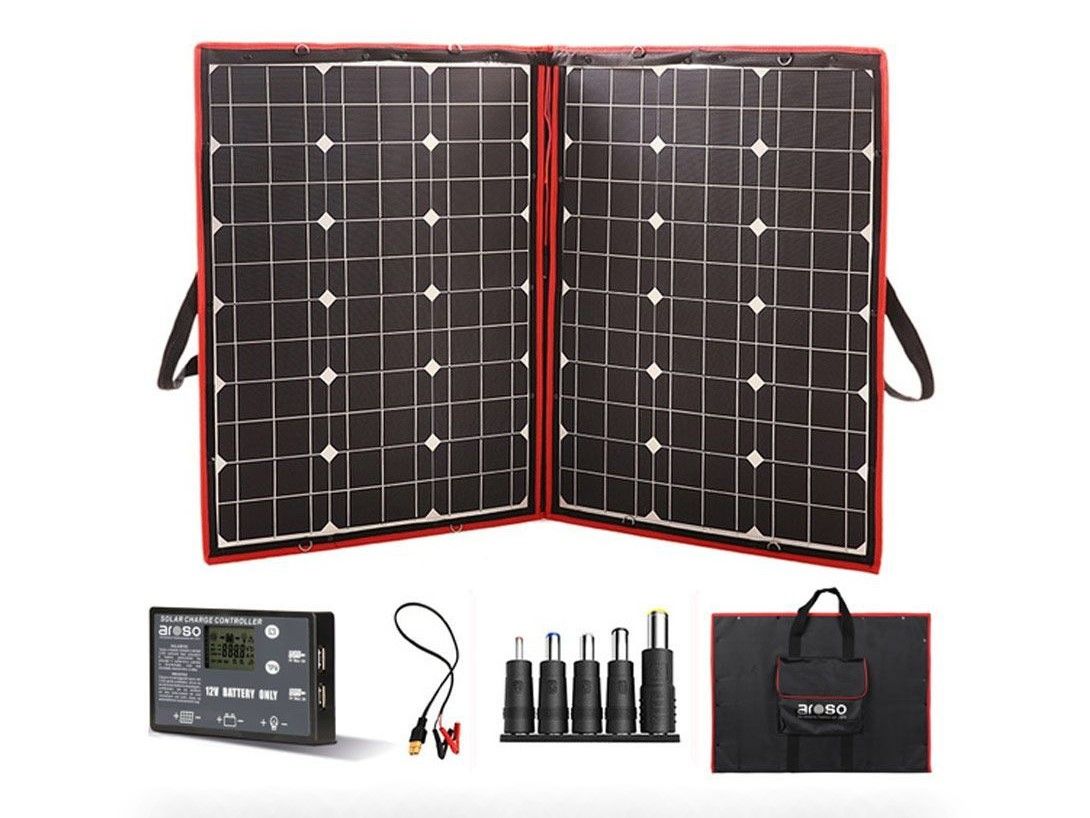 Náhled produktu - Solární panel rozkládací přenosný s PWM regulátorem 110W 12V/24V 106x73cm - do auta / na kempování