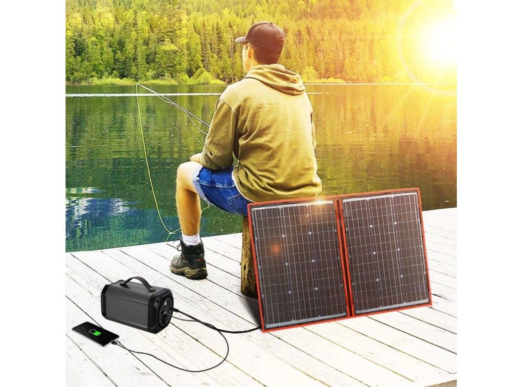 Náhled produktu - Solární panel rozkládací přenosný s PWM regulátorem 110W 12V/24V 106x73cm - do auta / na kempování