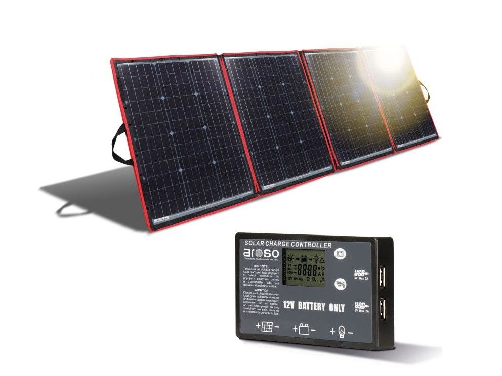 Náhled produktu - Solární panel rozkládací přenosný s PWM regulátorem 220W 12V/24V 212x73cm - do auta / na kempování