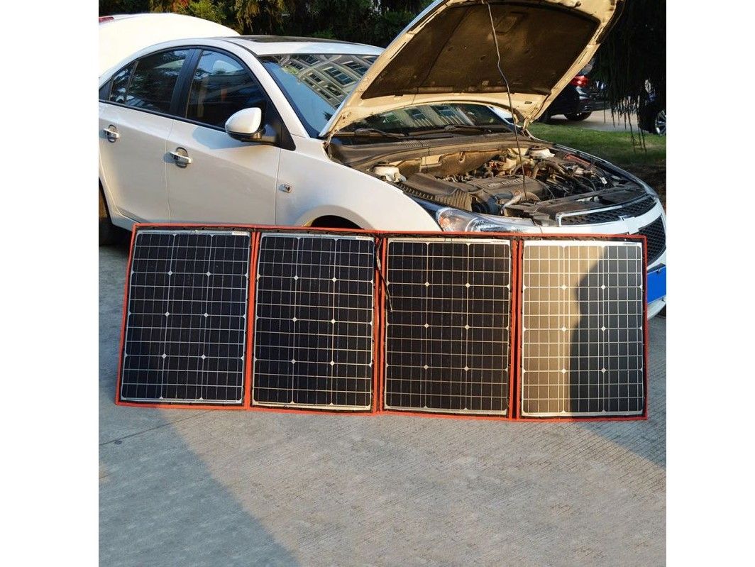 Náhled produktu - Solární panel rozkládací přenosný s PWM regulátorem 220W 12V/24V 212x73cm - do auta / na kempování