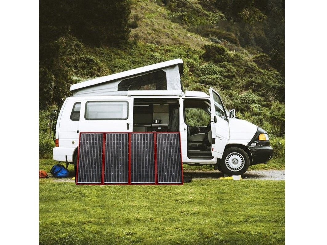 Náhled produktu - Solární panel rozkládací přenosný s PWM regulátorem 220W 12V/24V 212x73cm - do auta / na kempování