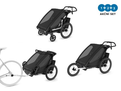 Thule Chariot Sport 2 G3 DOUBLE Black + bike set + kočárkový set + běžecký set + DOPRAVA ZDARMA